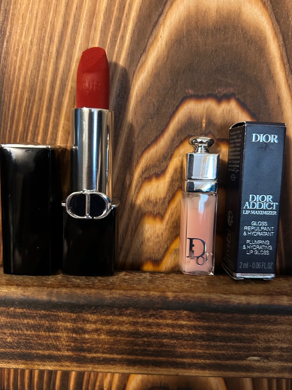 Dior Red Lipstick Full Size with Nude Lip Maximizer Gloss (travel)